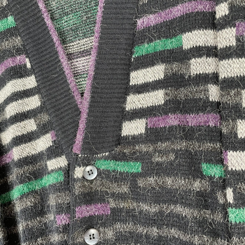 Bachrach Cardigan Sweater Mens Large Black Abstract Geometric Vintage Knit 90s - Picture 2 of 7